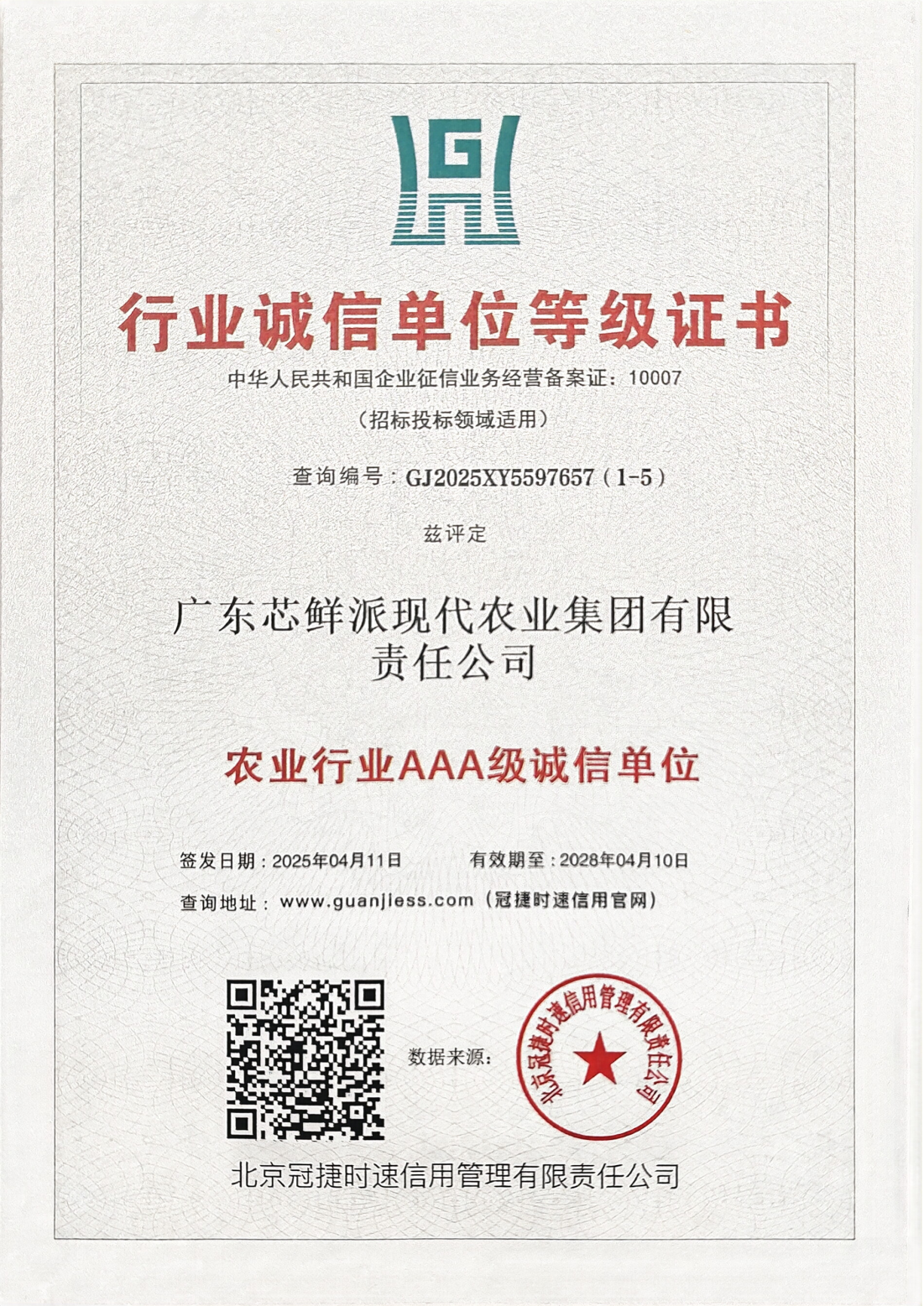 行业诚信单位等级证书